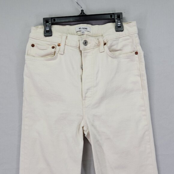 RE/DONE Jeans Size 28 70's Stove Pipe Frayed Ivory High Rise With Stretch - Picture 10 of 14